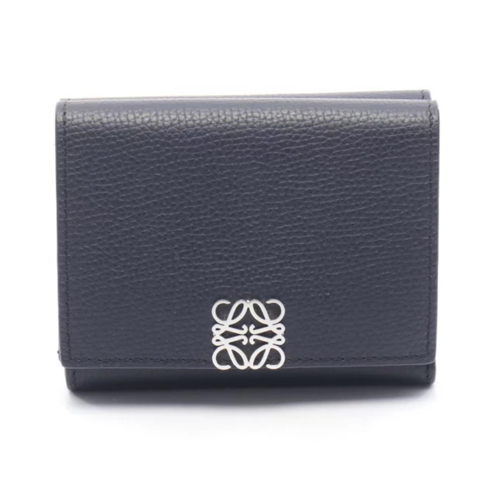 Loewe Anagram Trifold Wallet Tri fold Leather Navy Blue